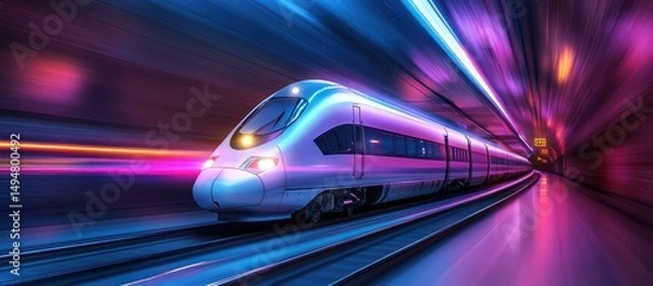 Fototapeta Fast Train Speeding Through Tunnel