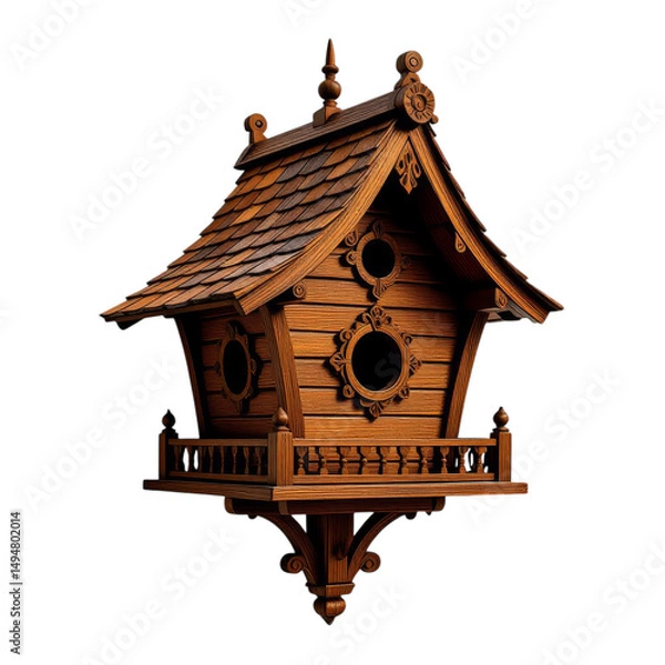 Fototapeta Wooden Birdhouse, Isolated Transparent Background, Rustic Design Element