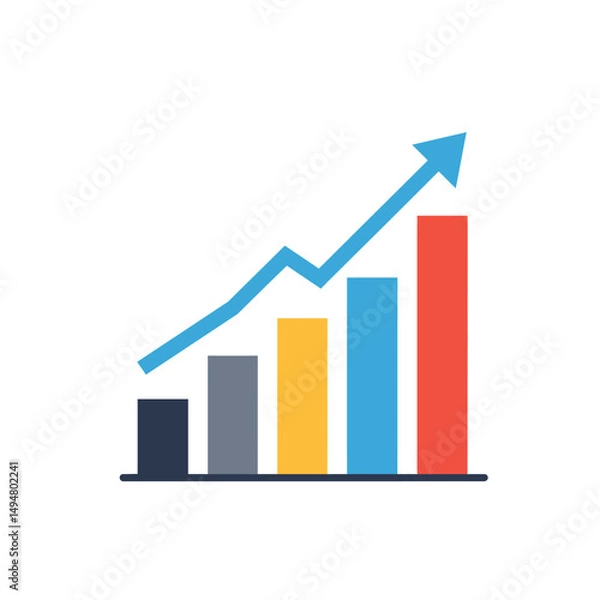 Fototapeta Business Growth Bar Chart with Upward Arrow Showing Positive Trend