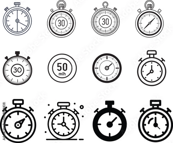 Obraz Timer and Stopwatch Icon Set  Countdown Vector Symbols on Transparent Background