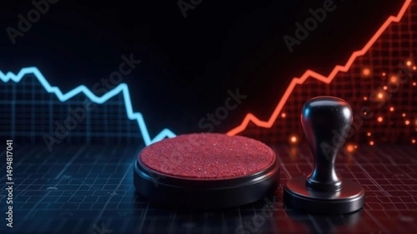Fototapeta Crimson stamp and metallic seal business environment hyper realistic rendering