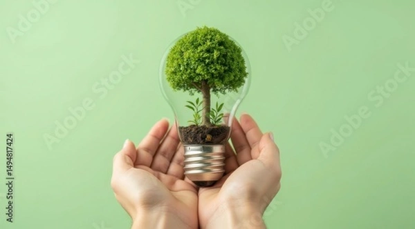 Fototapeta Biodegradable circuit lightbulb aesthetic design for sustainable innovation