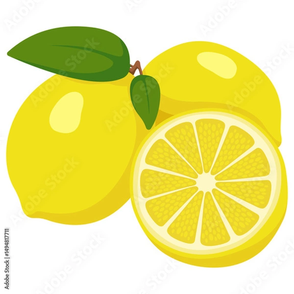Fototapeta Vector image of Lemon fruit with isolated white background and transparent