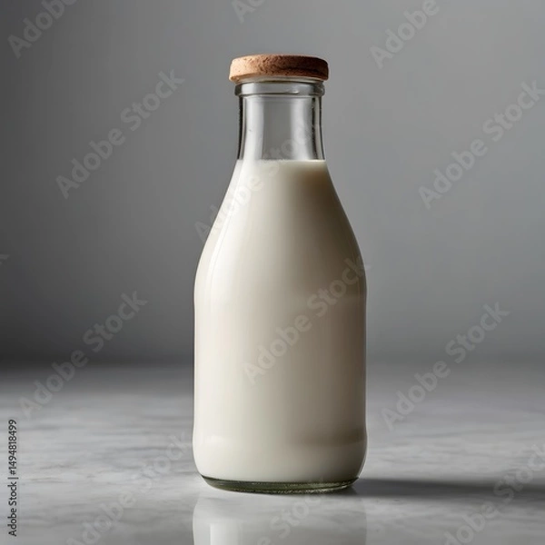Obraz Glass bottle of milk on a white background