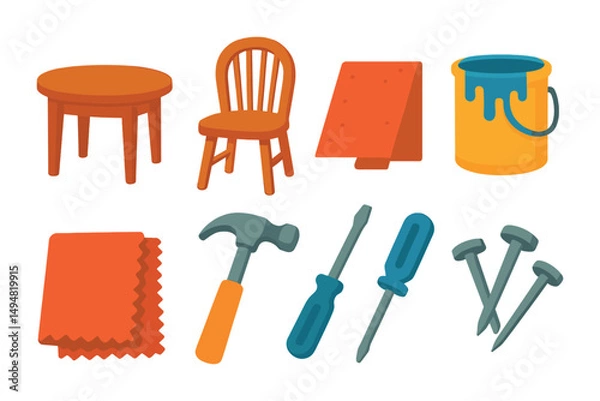 Fototapeta Diy and construction icons set – flat, outline, tools and home improvement symbols