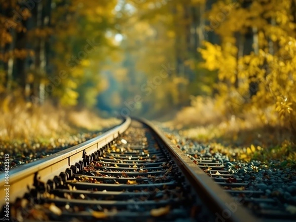 Fototapeta Aged Rails Path to Fall Forest