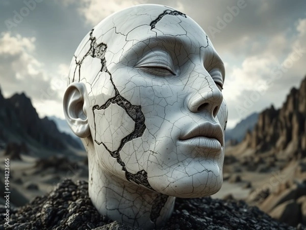 Fototapeta Contemplative Marble Face, Broken & Polished