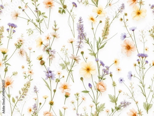 Fototapeta Pastel Wildflower Seamless Design