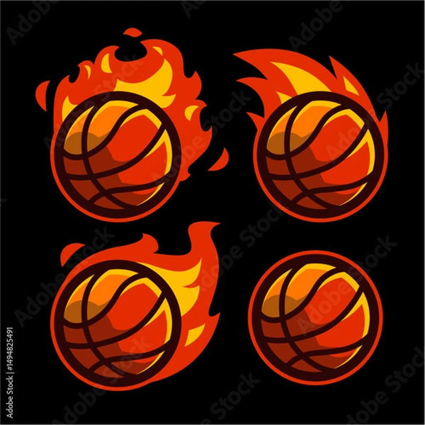 Obraz 4 Set basketball with fire effect template