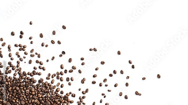 Fototapeta Scattered Coffee Beans on White Background Simple Minimalist Coffee Design Element