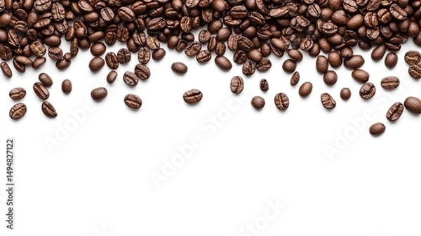 Fototapeta Roasted Coffee Beans Border on White Background for Product Placement