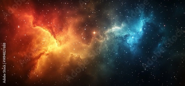 Fototapeta Vibrant Nebula Cloudscape with Starry Sky Abstract Background Art