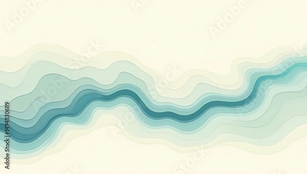Obraz Abstract Teal River Flowing Through Paper Cut Landscape Illustration