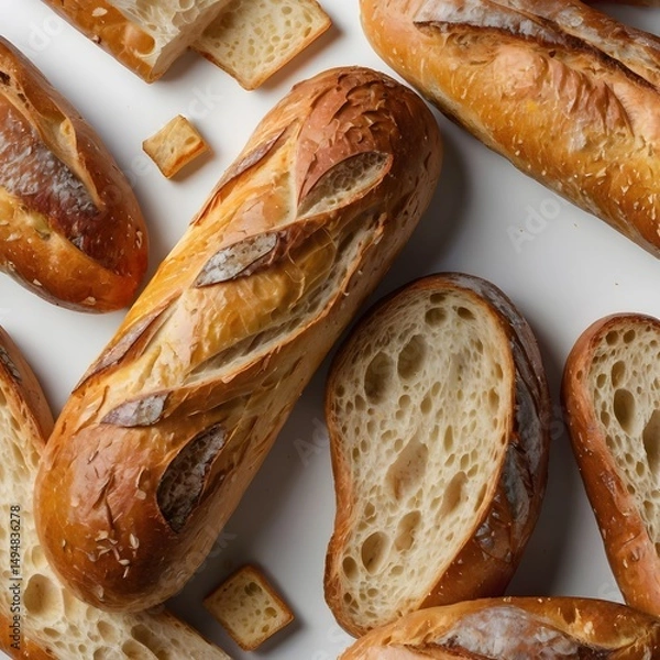 Fototapeta Realistic photo of a crusty artisan baguette 