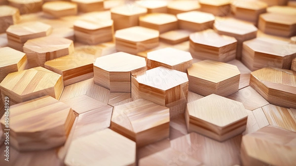 Obraz Wooden Hexagon Tiles Background. Abstract Geometric Wood Texture Pattern