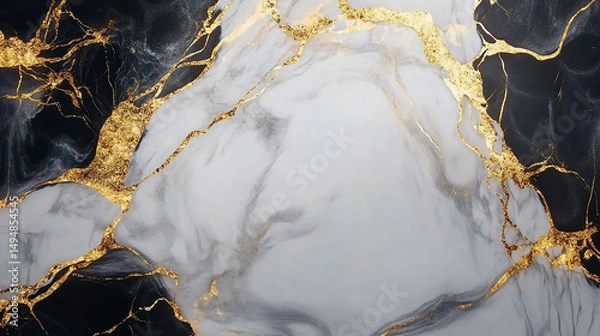 Obraz White and Black Marble Texture with Gold Veins for Luxury Background Design