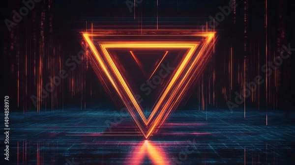 Obraz Abstract Futuristic Neon Triangle with Glowing Orange Cyber Grid Background