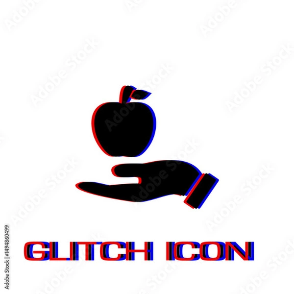 Fototapeta Apple in hand icon flat. Simple pictogram - Glitch effect. Vector illustration symbol