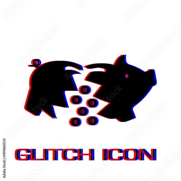 Fototapeta Piggy icon flat. Simple pictogram - Glitch effect. Vector illustration symbol