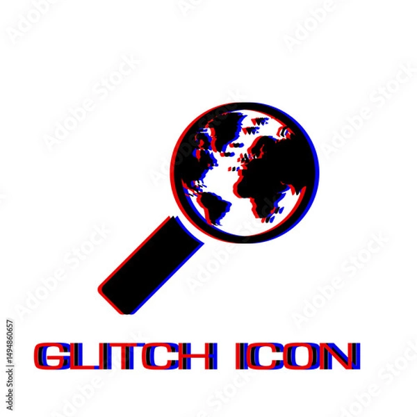 Fototapeta Global search icon flat. Simple pictogram - Glitch effect. Vector illustration symbol
