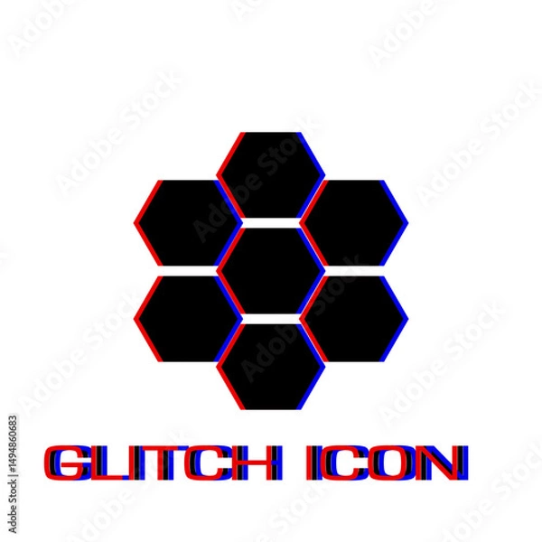 Fototapeta Honeycomb icon flat. Simple pictogram - Glitch effect. Vector illustration symbol