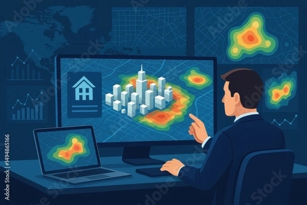 Fototapeta Real estate market analysis data visualization city heatmap