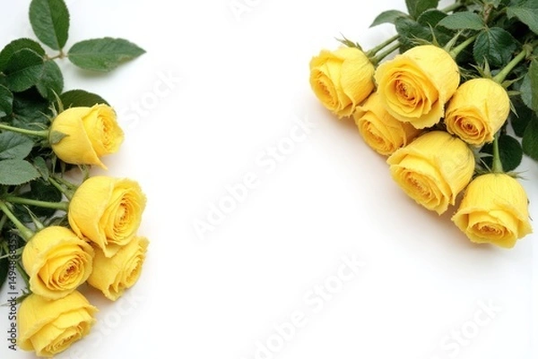 Fototapeta yellow roses on a white background
