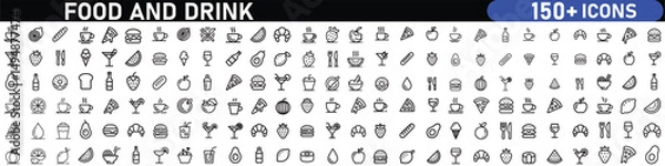Obraz A set of outline icons related to food and drink. Linear icon collection. Editable stroke. Vector illustration. with white background
