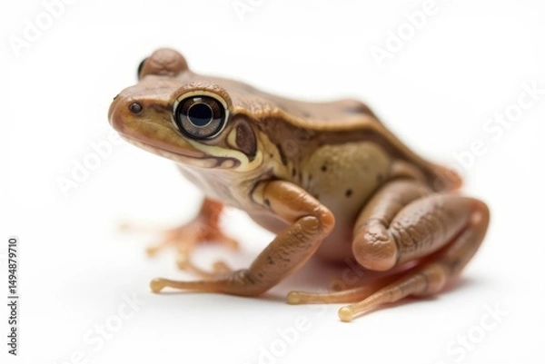 Fototapeta Small brown frog on pure white, showing texture, detail, earthy, single frog