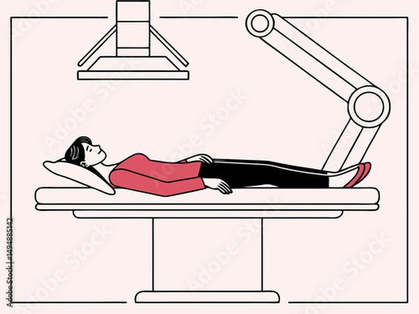 Fototapeta Minimalist Illustration of Patient Undergoing High-Tech Robotic Procedure in Modern Operating Room