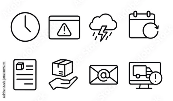 Fototapeta Business and office outline icons set – linear, silhouette, workplace symbols