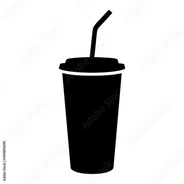 Fototapeta Stylized black vector image of a disposable beverage cup with straw