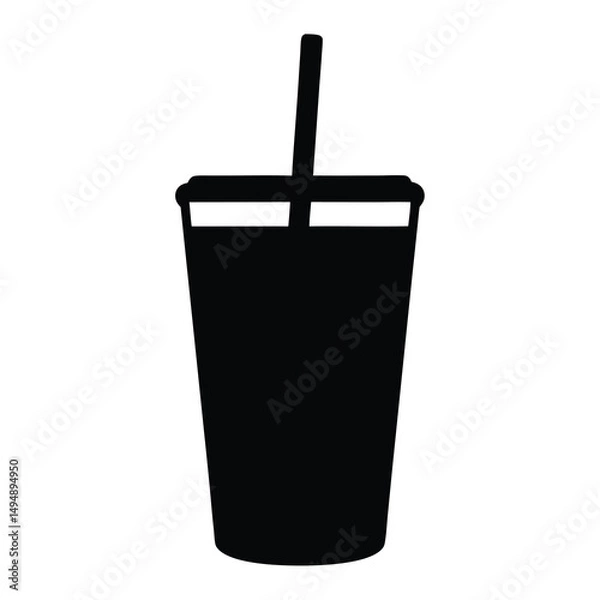 Fototapeta A simple black silhouette of a takeaway cup with a straw