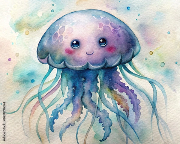 Obraz cute colorful jellyfish in watercolor style