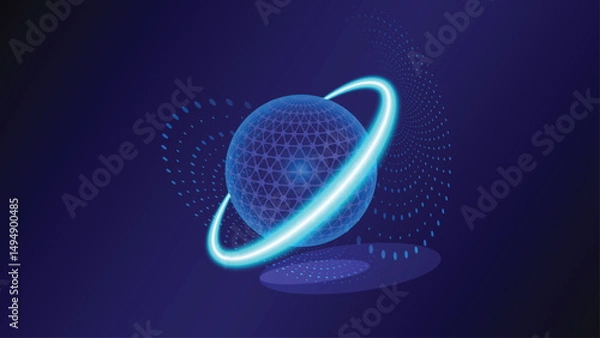 Obraz Futuristic Global Connectivity Abstract Blue Sphere with Orbiting Data Ring