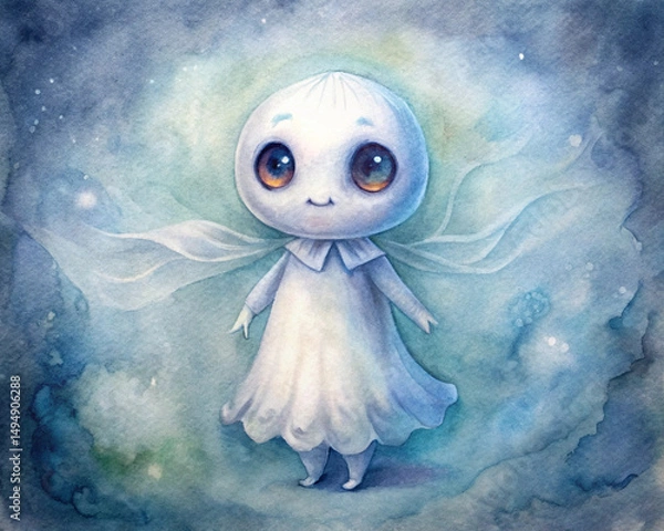 Obraz Character concept - little ghost. watercolor illustration