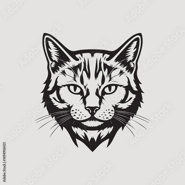 Fototapeta Stylized Cat Face Black and White Vector Illustration