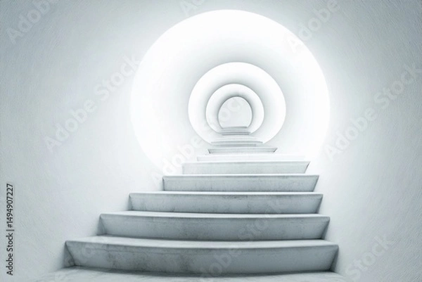 Fototapeta Steps lead into an endless circular tunnel creating a mysterious atmosphere with a sense of depth and intrigue