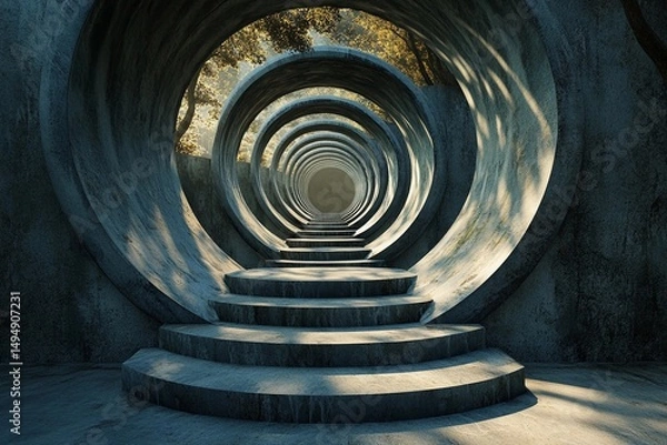 Obraz Steps lead into an endless circular tunnel creating a mysterious atmosphere with a sense of depth and intrigue
