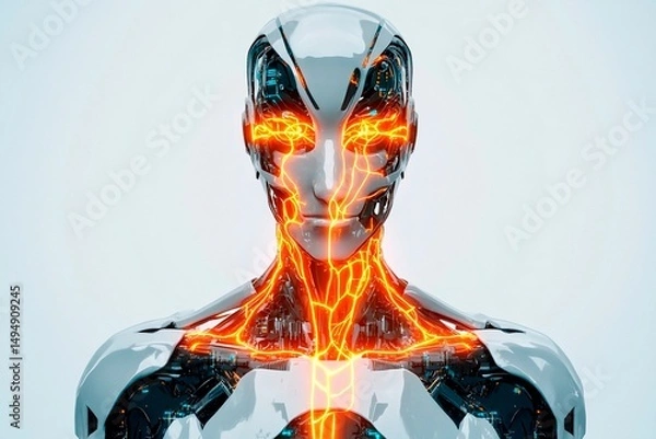 Fototapeta Humanoid robot showcases glowing circuits in a futuristic environment