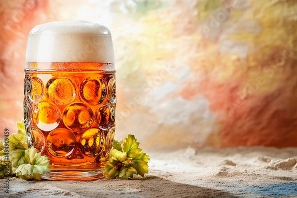 Fototapeta Enjoying foamy beer in large glass goblets during Oktoberfest celebration in a festive atmosphere