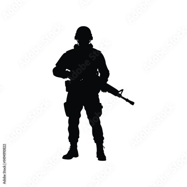 Fototapeta Silhouette of a Soldier Military Personnel, Armed Forces, Combat, Security, Defense