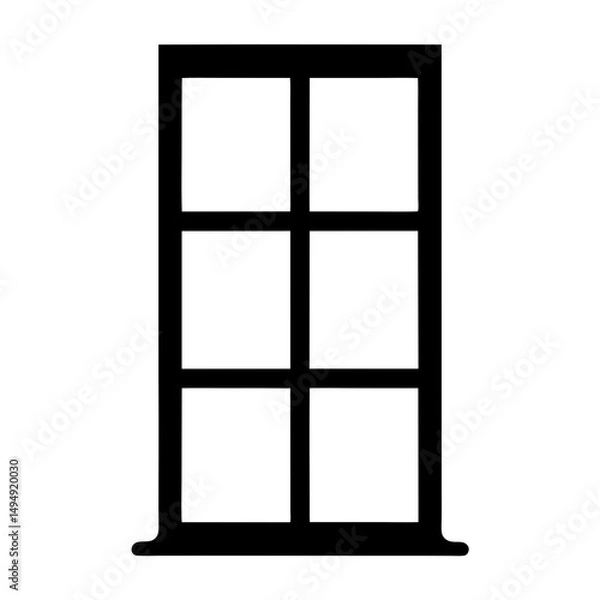 Fototapeta Abstract Minimalist Window Frame Icon with Six Panes in Black Silhouette