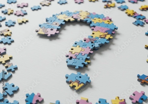 Obraz Spilled Puzzle Pieces Forming a Question Mark