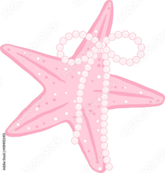 Obraz Cute Coquette Pink Starfish with Pearl Ribbon Bow Hand Drawn