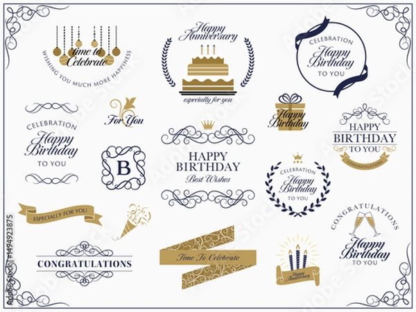 Obraz クラシカルな誕生日祝いのロゴバナーとフレームセット