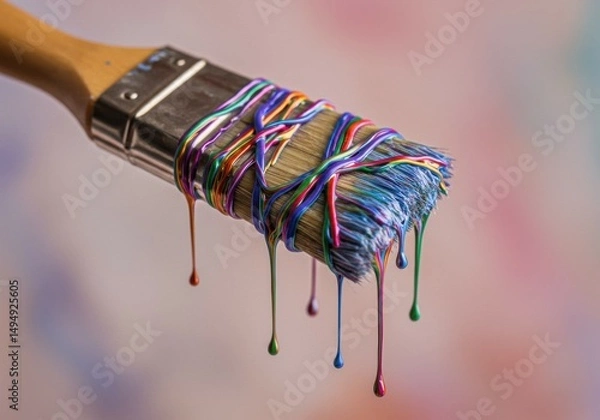 Obraz Paintbrush Dripping Rainbow-Colored Wire Strands