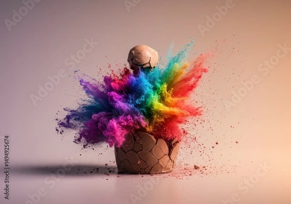 Obraz Clay Model Breaking into Colorful Sparks