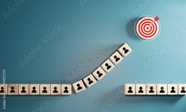 Obraz Red dartboard and red arrow connection linkage with human icon for customer focus target group and customer relation management concept.