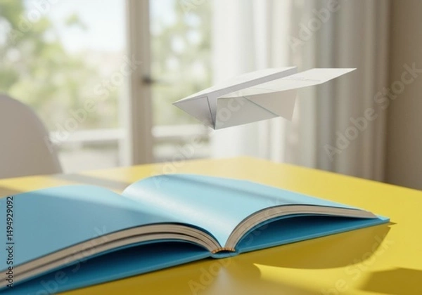 Obraz Paper Airplane Flying Out of a Notebook
